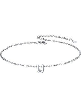 Letter U Initial Bracelet 925 Sterling Silver Letter Bracelet Dainty
